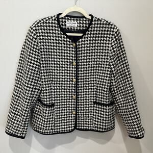 Vtg Alfred Dunner Wool Houndstooth Woman Sz 14 Blazer Jacket Classic Old Money